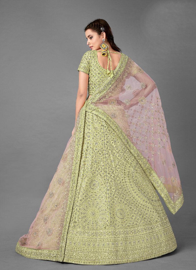 Dazzling Pista Green Color Art Silk Base Heavy Work Base Bridal Wear Lehenga Choli Cheap Sale Geniue Stockist