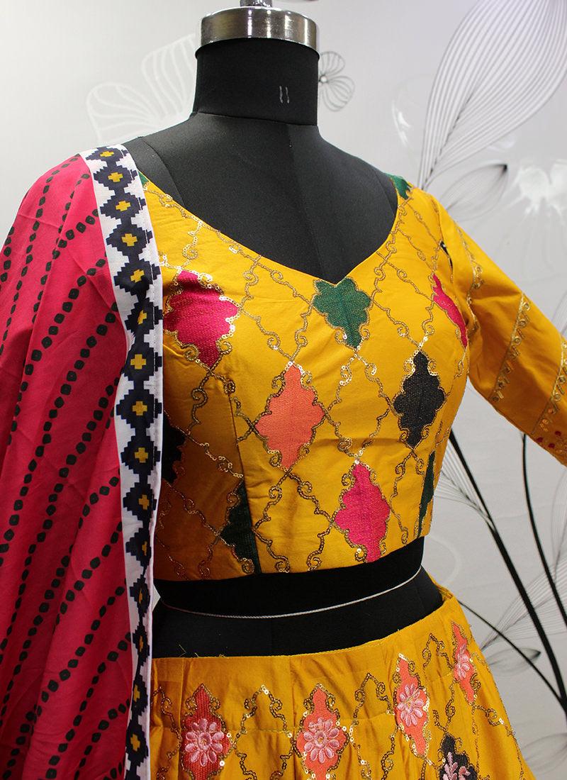 Silk Base Yellow Embroidered Lehenga Finishline For Sale