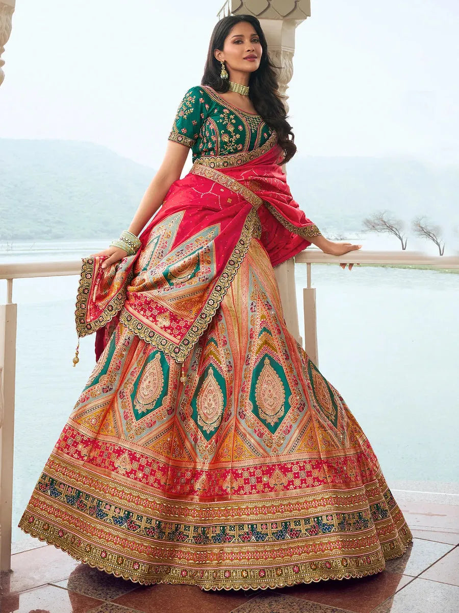 Elegant Embroidered Multi-Color Silk  Lehenga Choli Set With Mastercard Cheap Pice