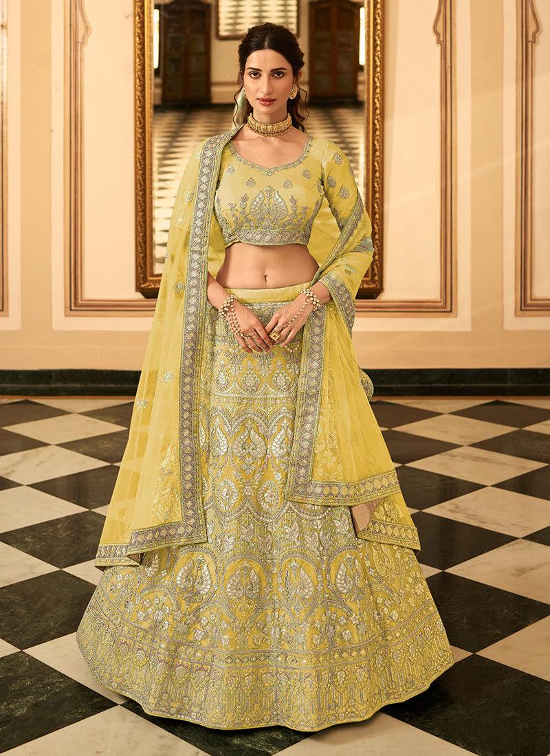 Gota And Zari Work Yellow Color Organza Material Lehenga Free Shipping For Sale