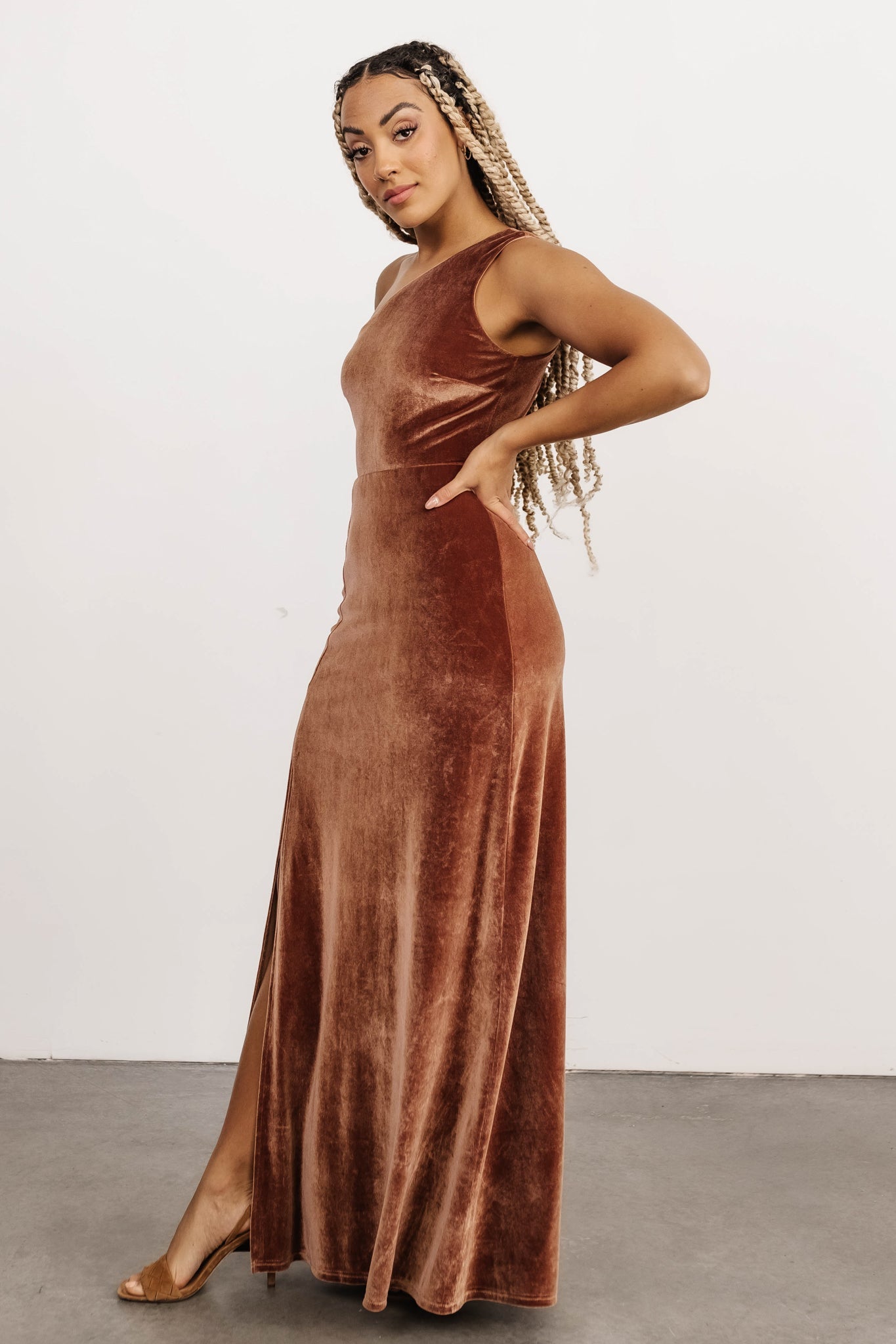 Tatiana Velvet One Shoulder Maxi Dress | Bronze Buy Cheap Best Wholesale