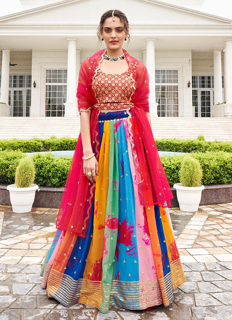 Multi-Color Tie And Dye Printed Flared Lehenga Visa Payment For Sale