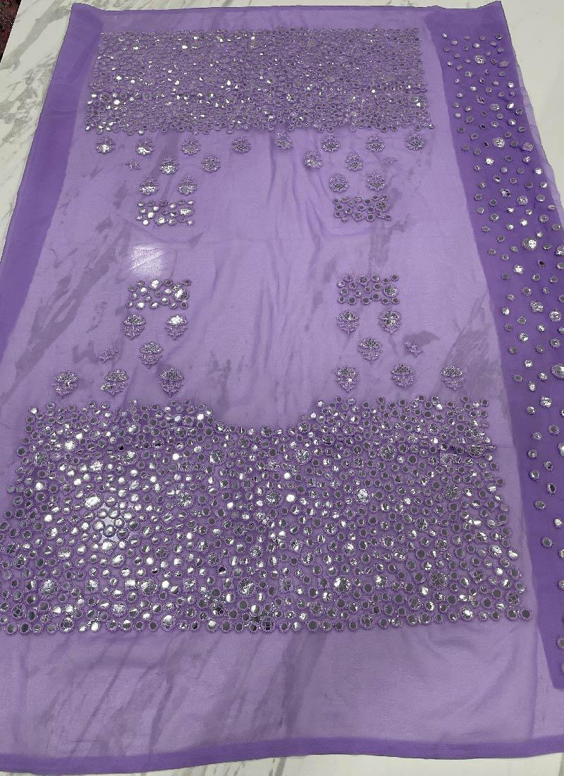 Lilac Color Georgette Base With Heavy Work Designer Flared Lehenga Choli Cheap Wholesale