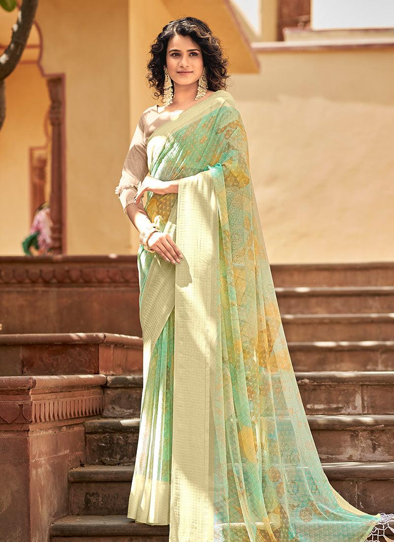 Quarter Sleeves Check Printed Georgette Saree Discount Newest