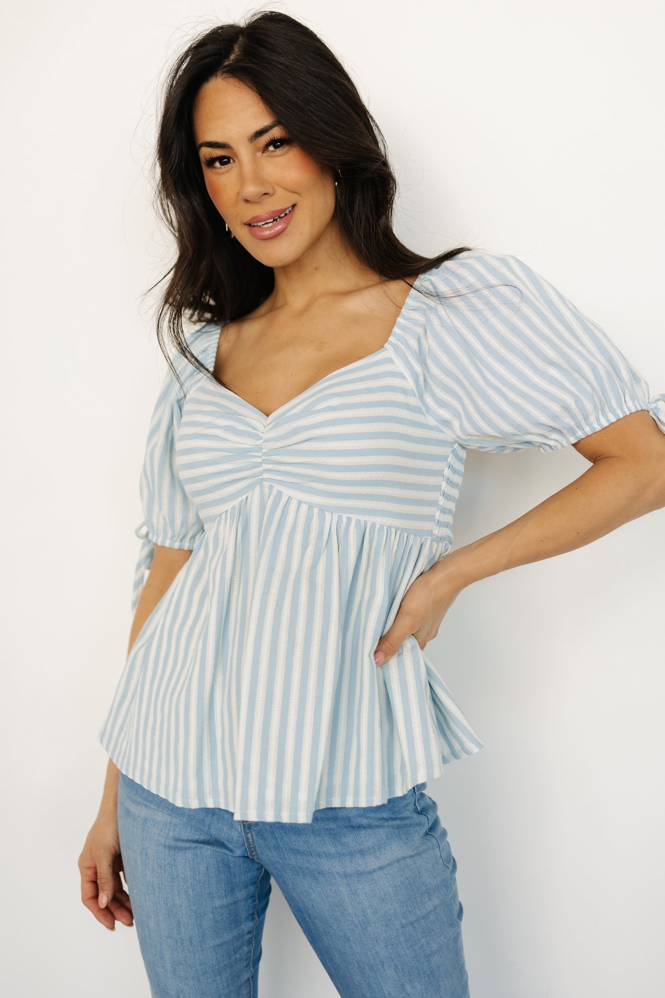 Betsy Peplum Top | Blue + White Stripe Pay With Visa Cheap Pice