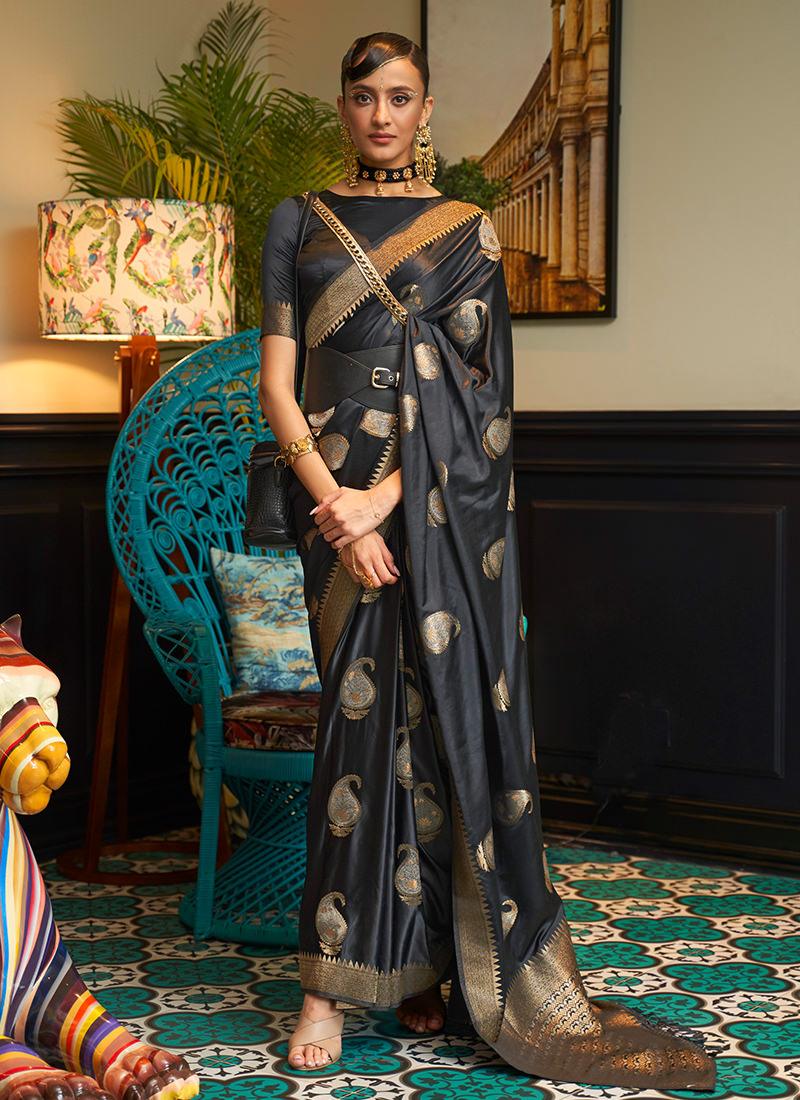 Classic Wear Silk Weave Black Saree Outlet Nicekicks