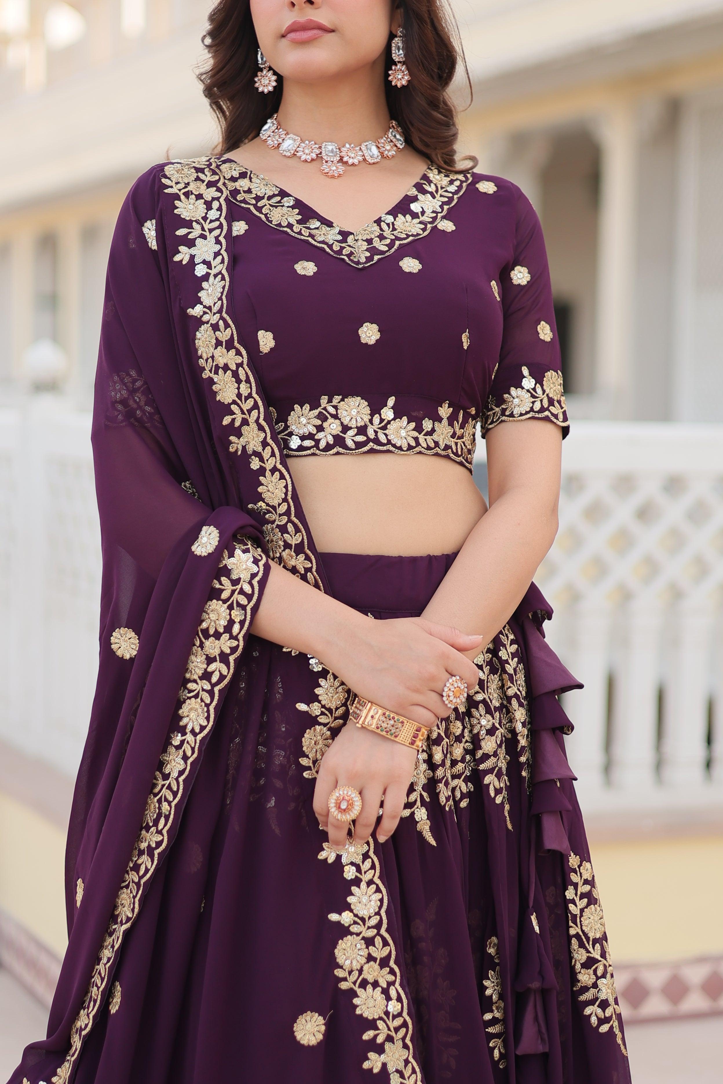 Wine Lehenga Choli with Intricate Embroidery Cheap Pice Wholesale Pice