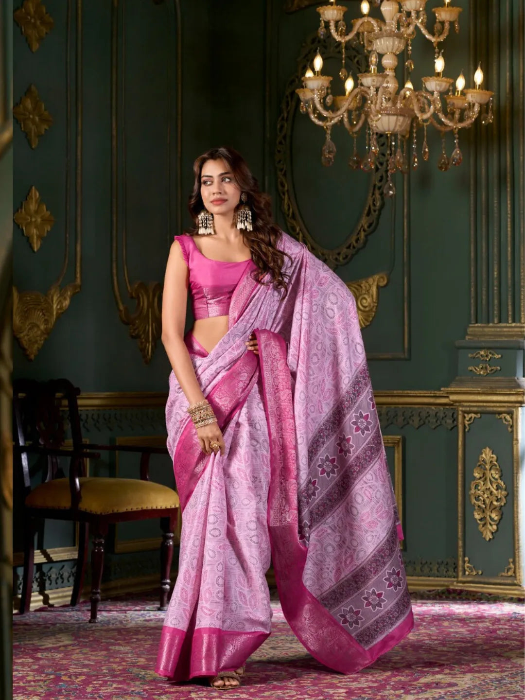 Magical Bright Pink Soft Dola Silk Printed Saree Sale Browse