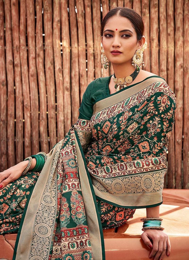 Green Color Digital Print Traditional Saree Huge Surprise For Sale