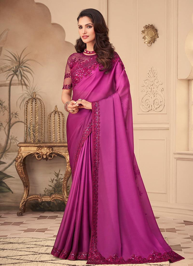 Rani Pink Color Silk Base Saree With Sequins Work Big Sale Sale Online