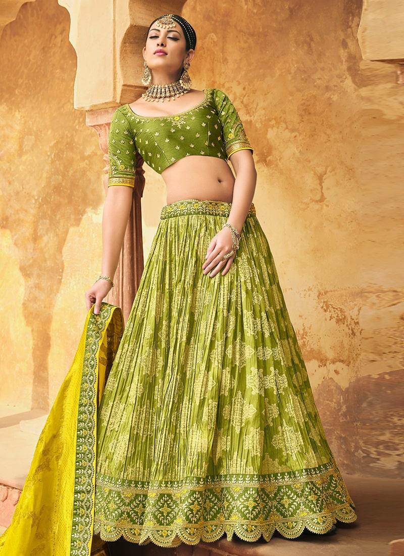 Silk Material Green Color Silk Weave And Sequins Work Lehenga Latest Collections Cheap Pice