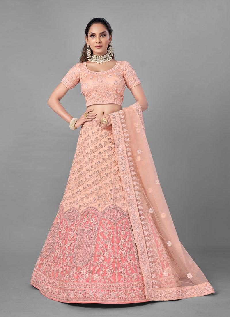 Attractive Peach Color Soft Net Base With Heavy Work Wedding Wear Lehenga Choli Clearance 2025 Unisex