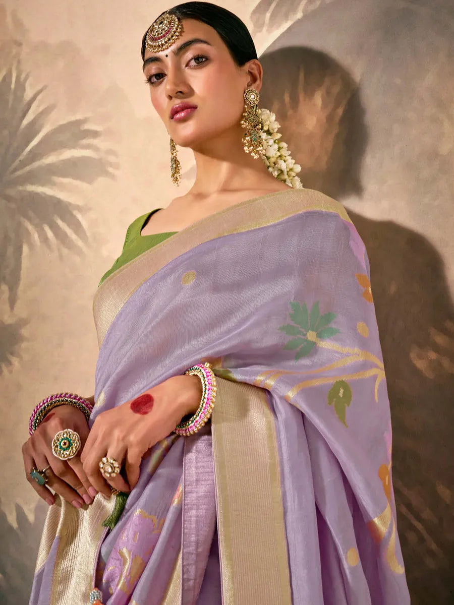 Lustrous Lavender Paithani Banarasi Silk Saree with Floral Motifs Wide Range Of Cheap Online