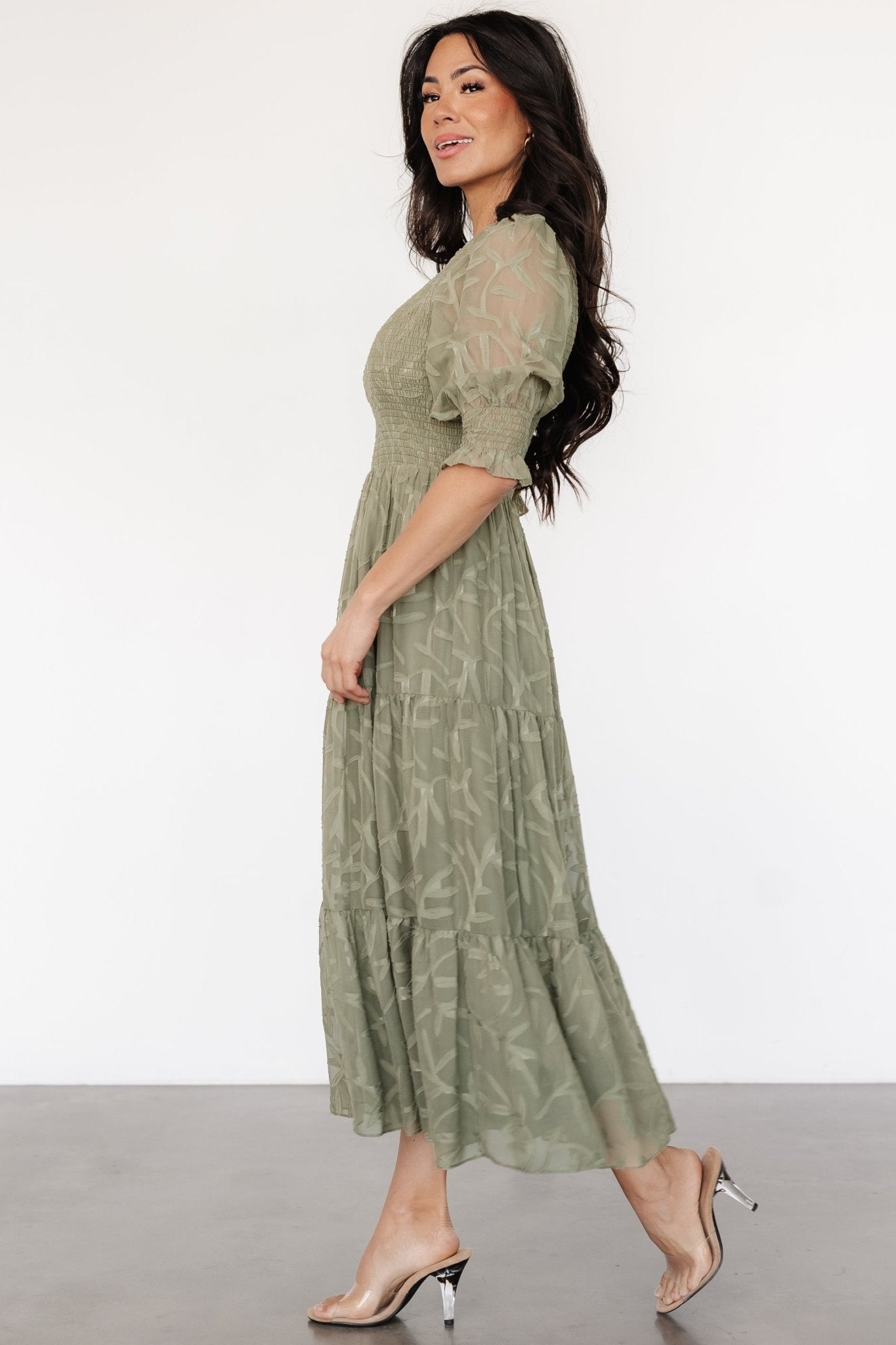 Nellie Smocked Midi Dress | Sage Green Clearance Great Deals