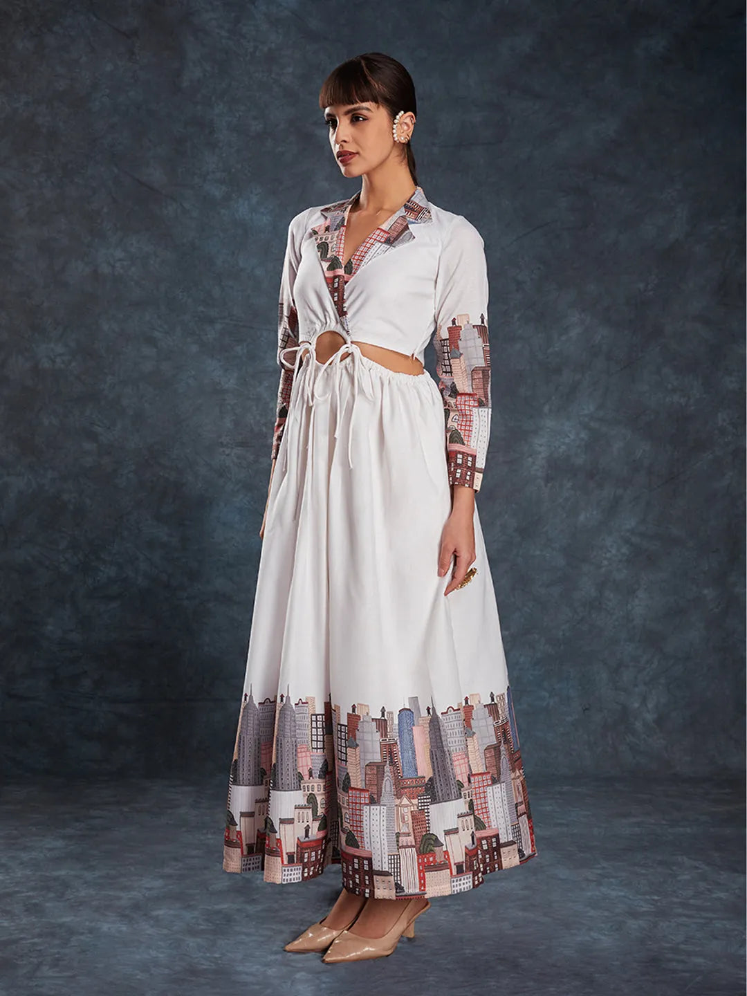 Designer White Maxi Printed Dress Cheap Free Shipping