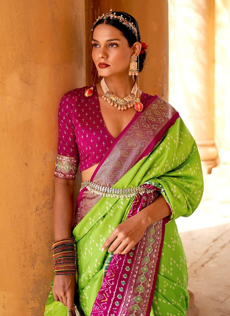 Silk Base Green Color Printed Saree With Swarovski Work With Mastercard Online