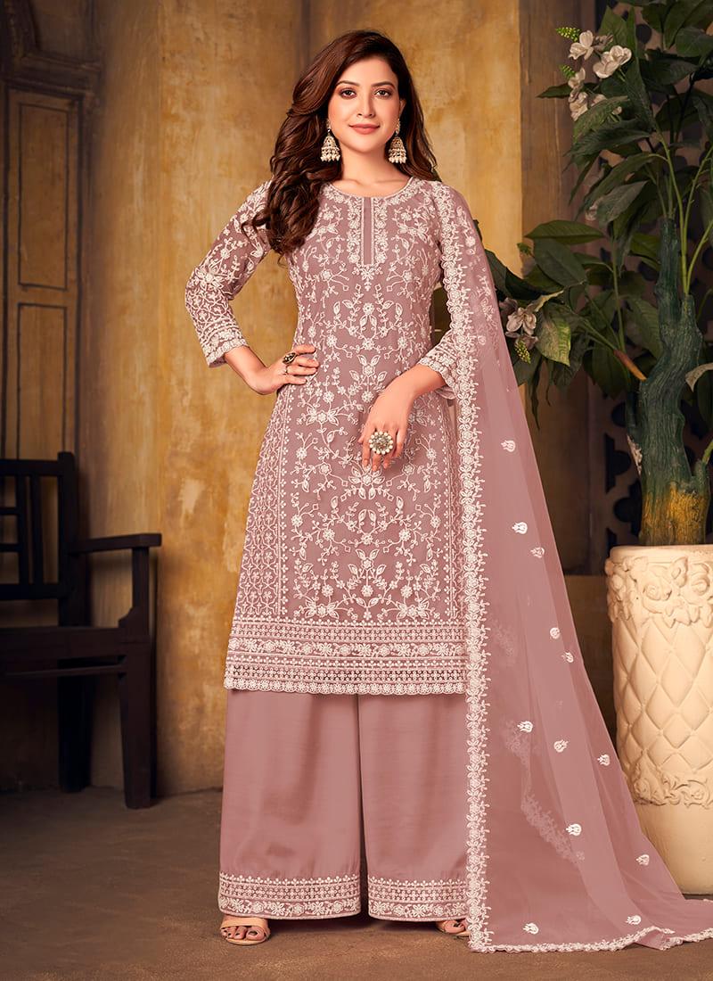 Pastel Brown Embroidered Top Palazzo 2025 Newest Sale Online