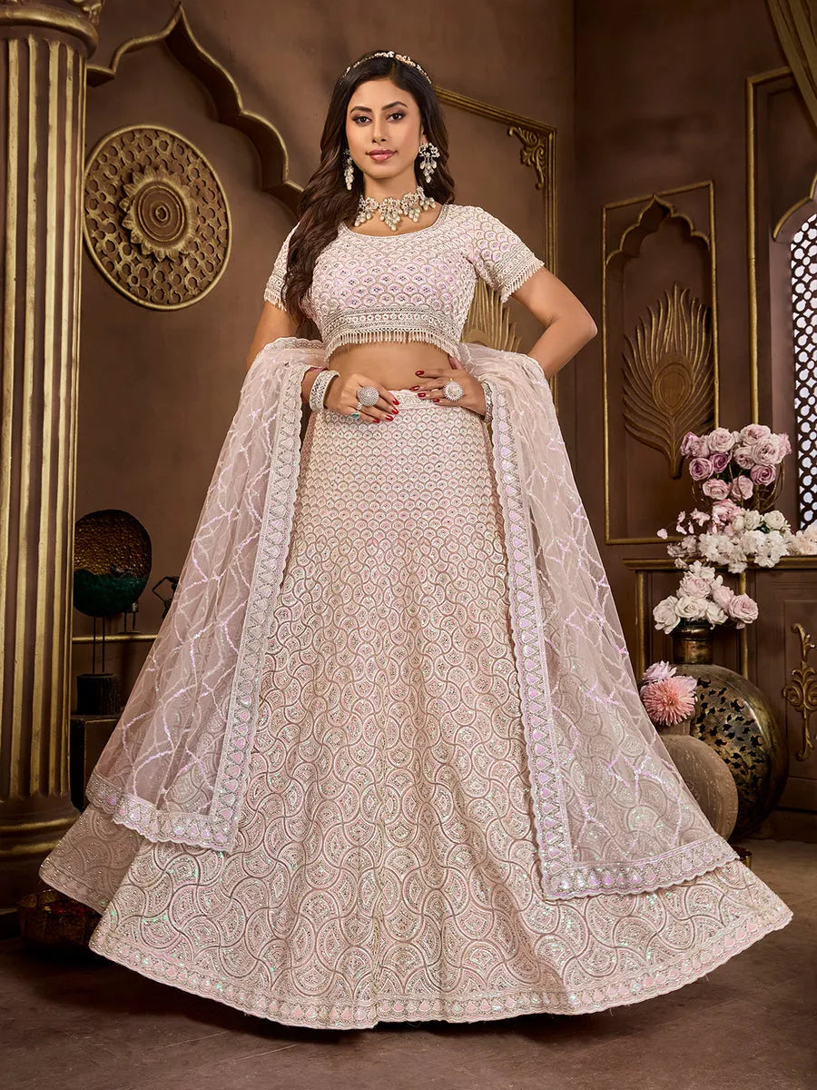 Stunning and Premium Net Baby Pink Bridal Lehenga Choli Best Wholesale For Sale