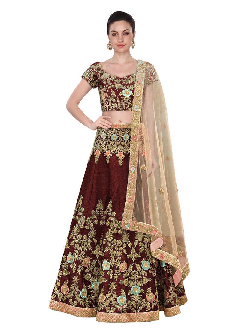 Maroon Color Art Silk Material Heavy Work Lehenga Choli Cheap Wiki