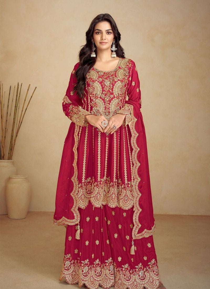 Designer and Classic Embroidered Pure Chinon Sharara Suits Cheap Real Authentic