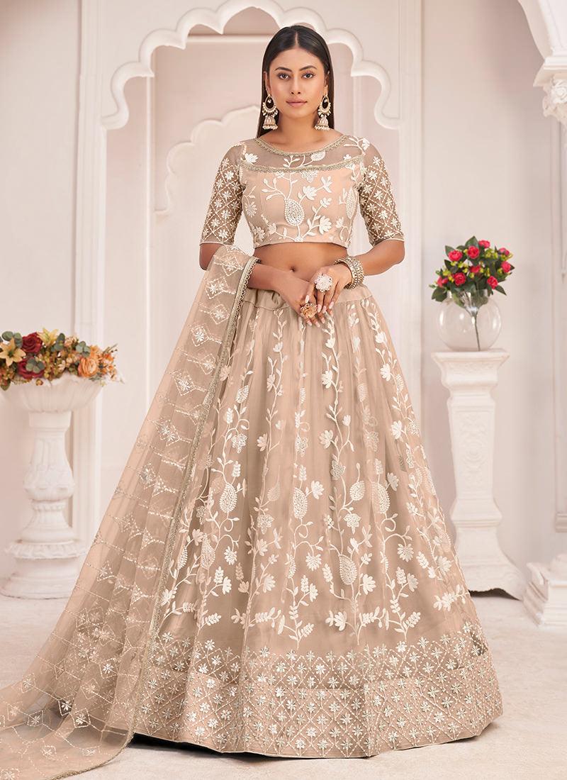 Embroidered Beige Soft Net Lehenga Clearance Classic