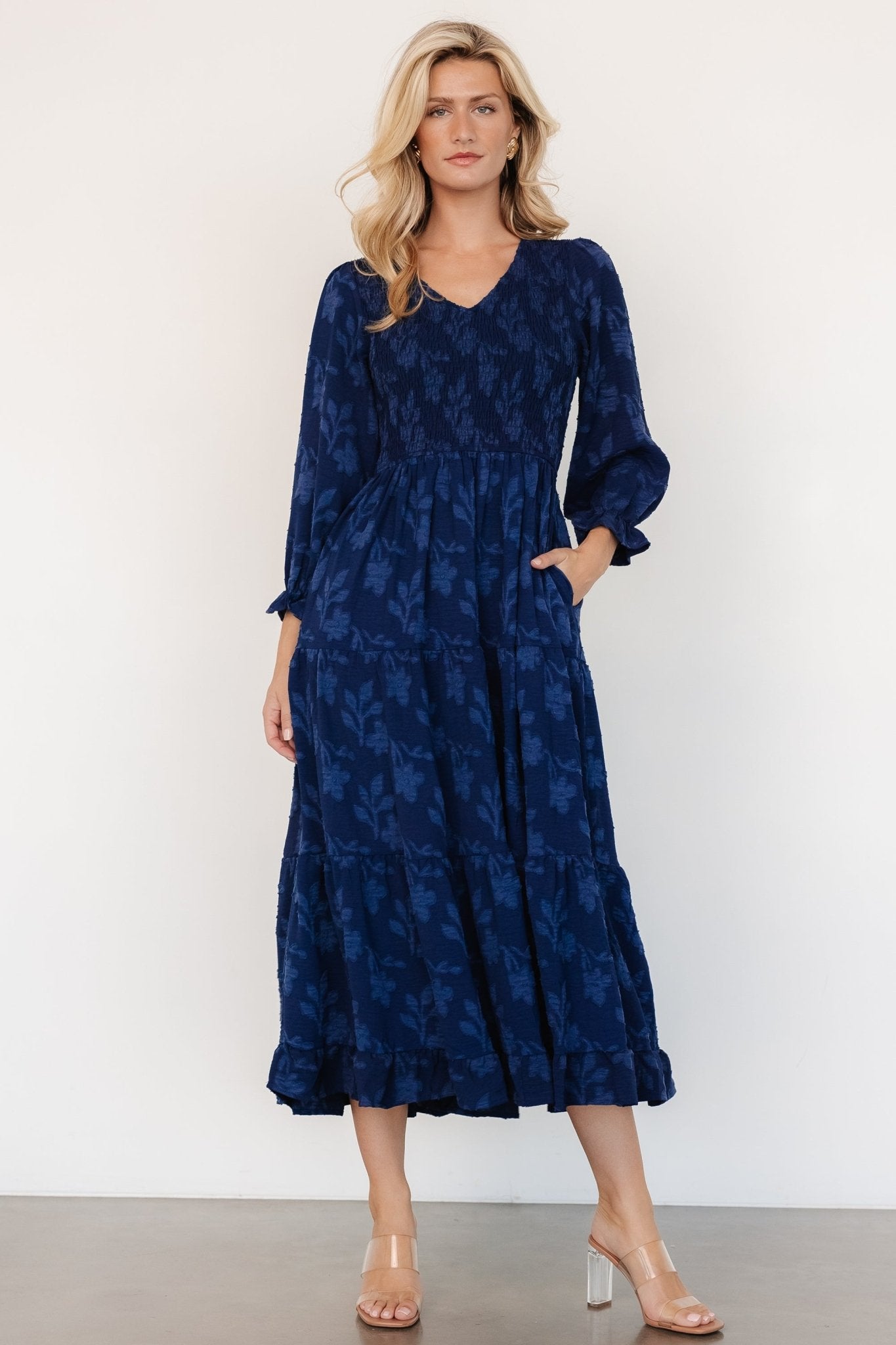 Aubrey Smocked Midi Dress | Navy Floral Cheap From China