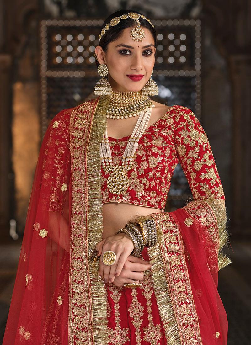 Velvet Base Red Heavy Bridal Lehenga Outlet Hot Sale