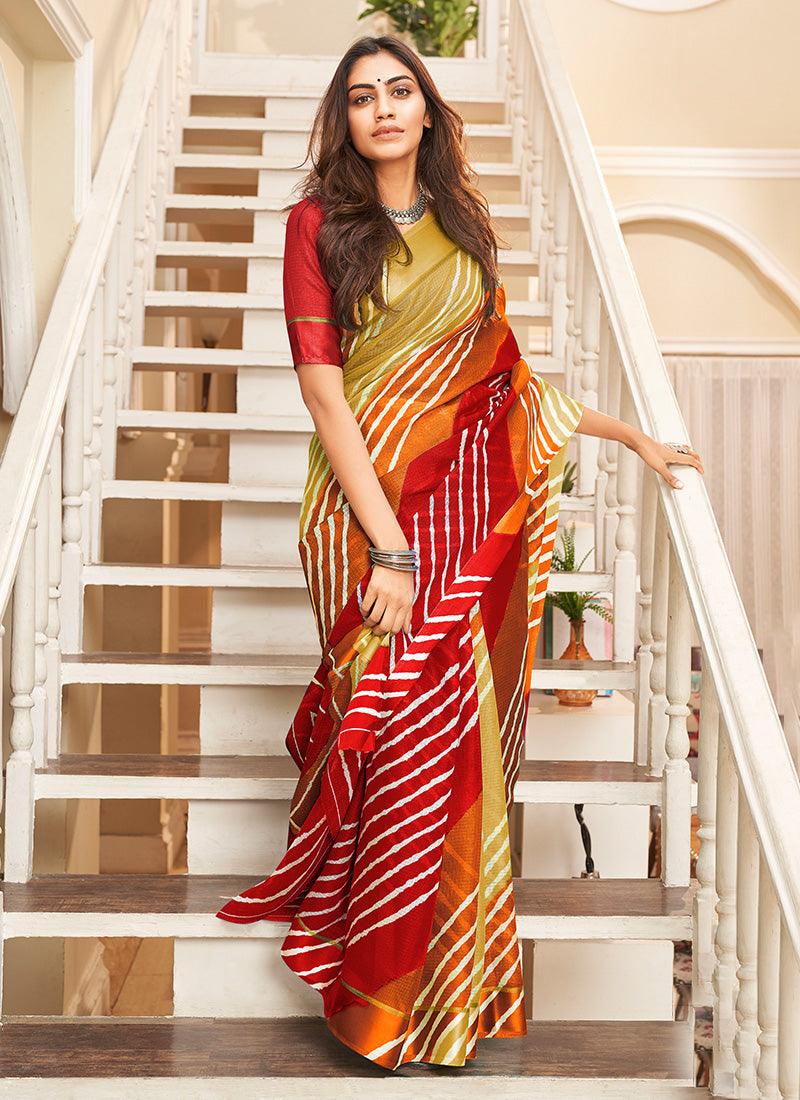 Outstanding Orange Color Silk Base Printed Saree With Matching Blouse Finishline Online