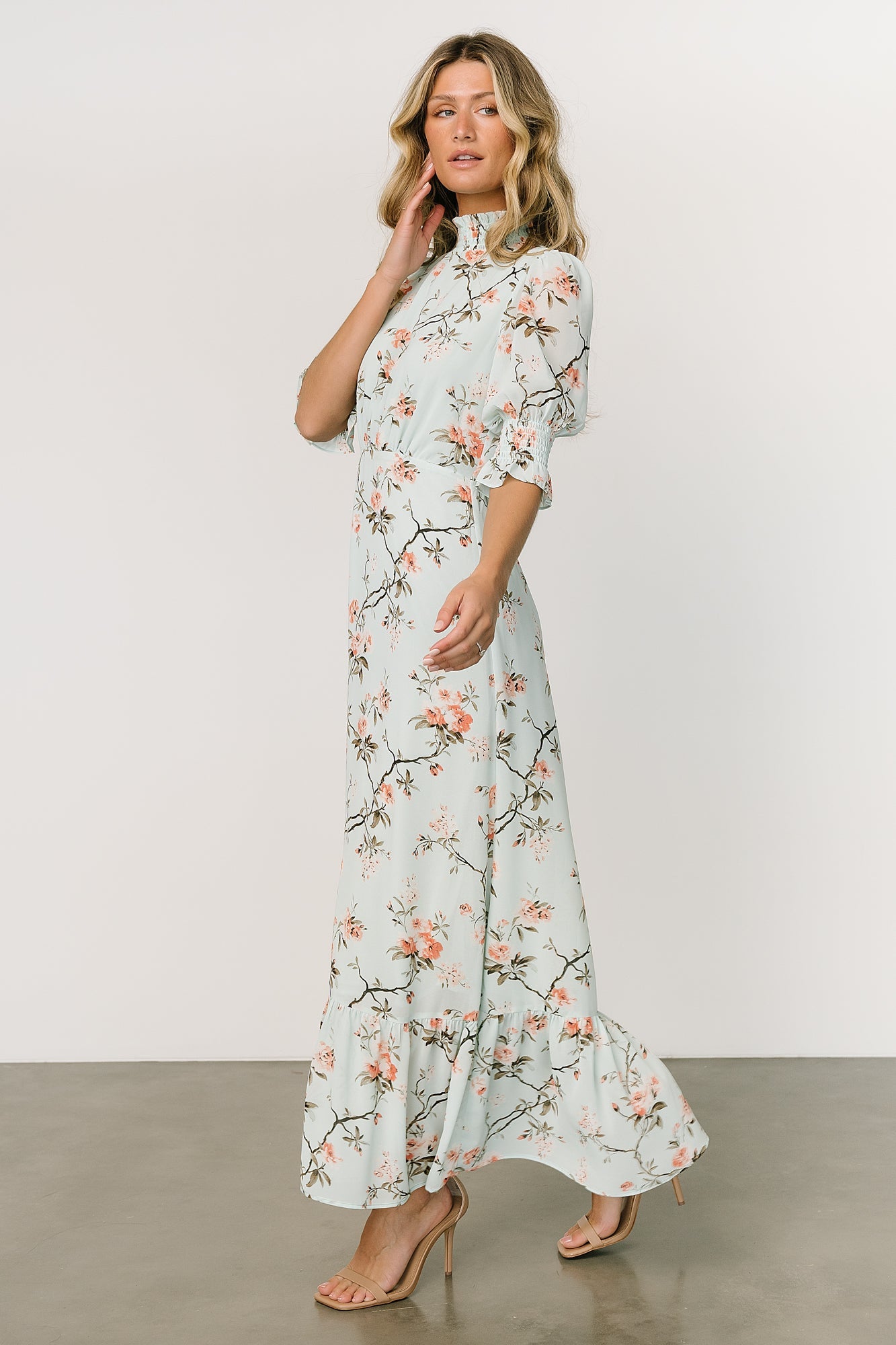 Marie Mock Neck Maxi Dress | Sage Floral Clearance Ebay