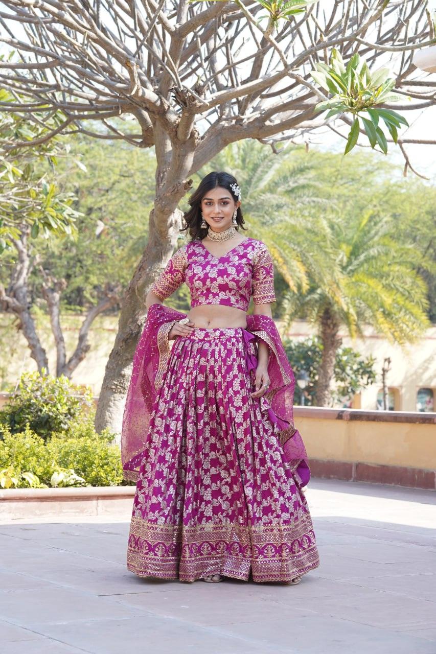 Amazing Viscous Jacquard Heavy Sequins Embroidered Lehenga Choli Set Online Online Free Shipping