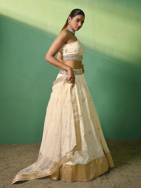 Cream Georgette Embroidered and Sequinned lehenga choli Discount Looking For