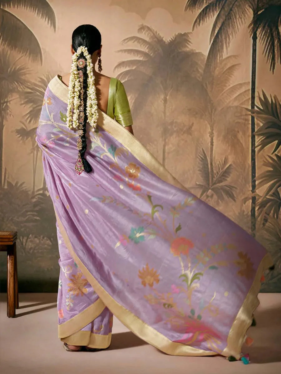 Lustrous Lavender Paithani Banarasi Silk Saree with Floral Motifs Wide Range Of Cheap Online