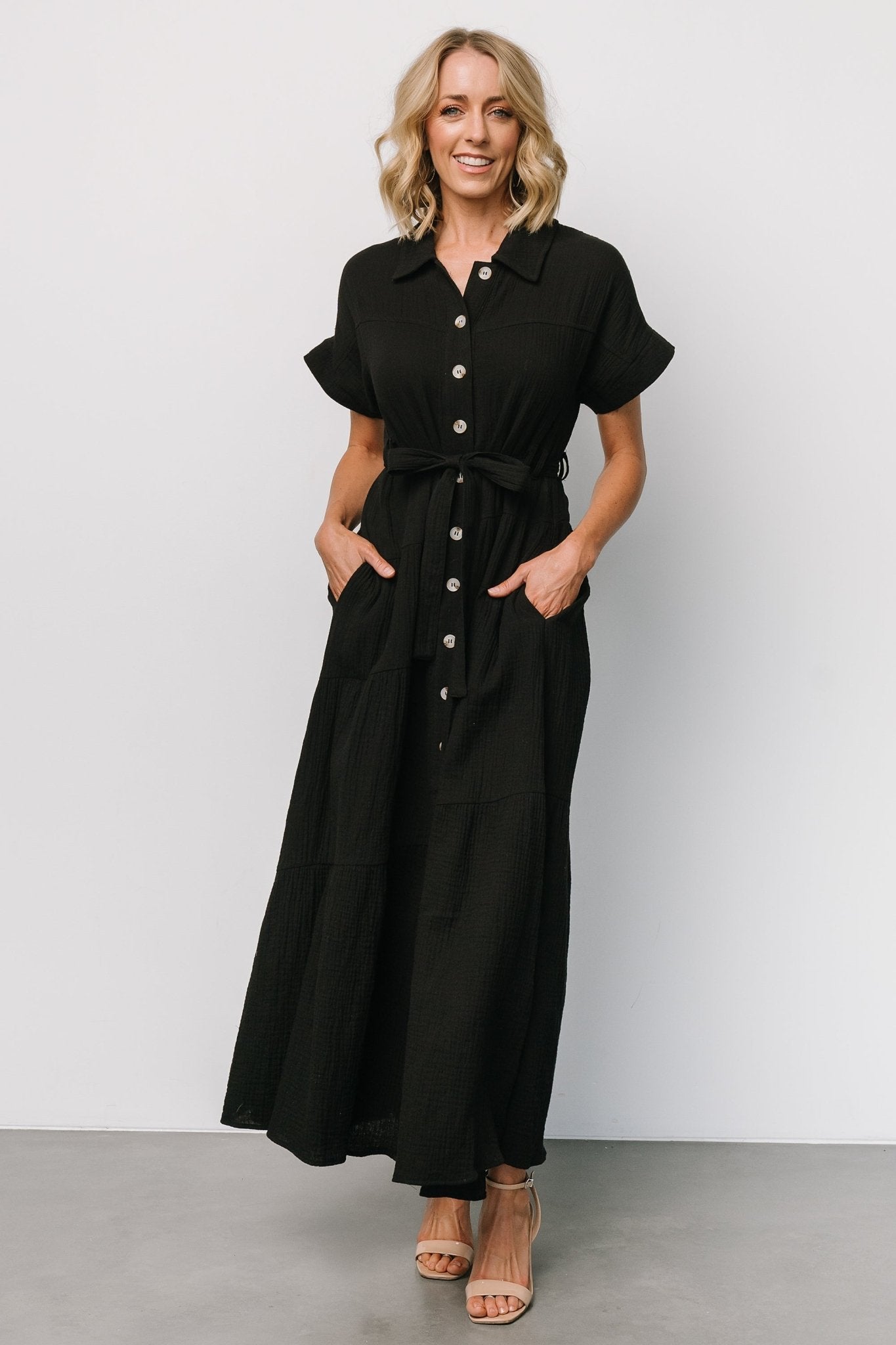 Aizey Button Up Maxi Dress | Black Cheap Sale