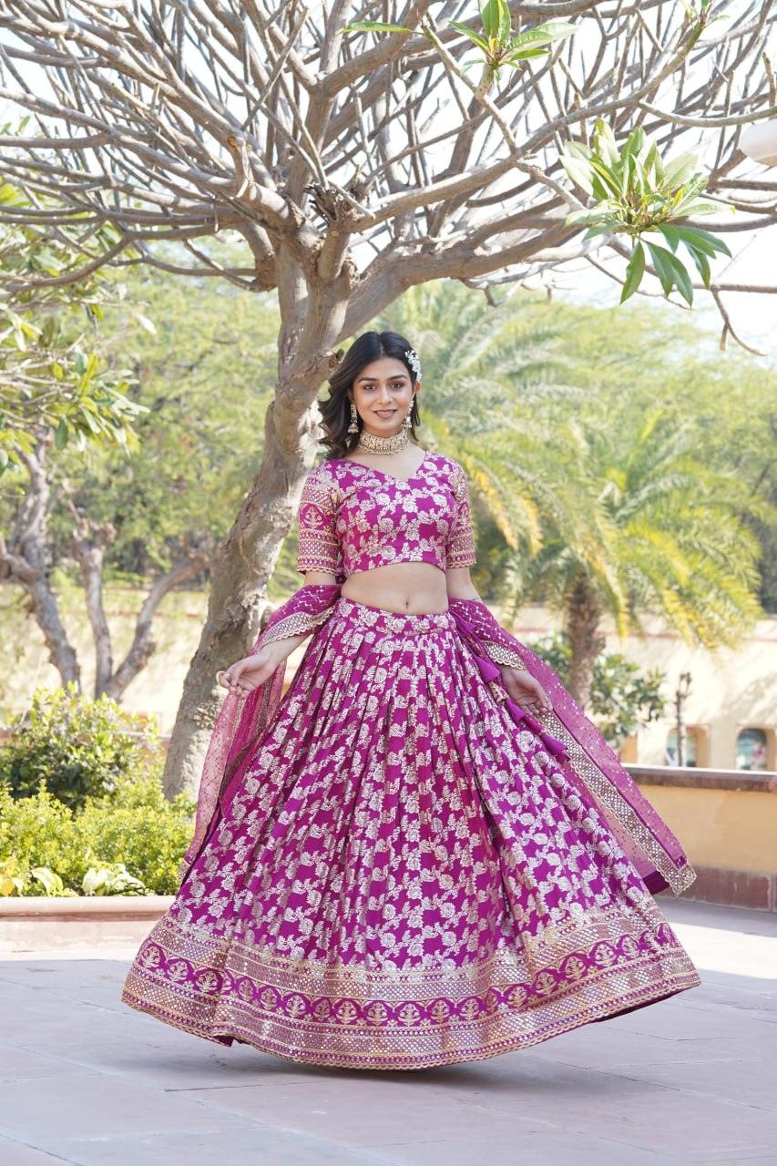 Amazing Viscous Jacquard Heavy Sequins Embroidered Lehenga Choli Set Online Online Free Shipping