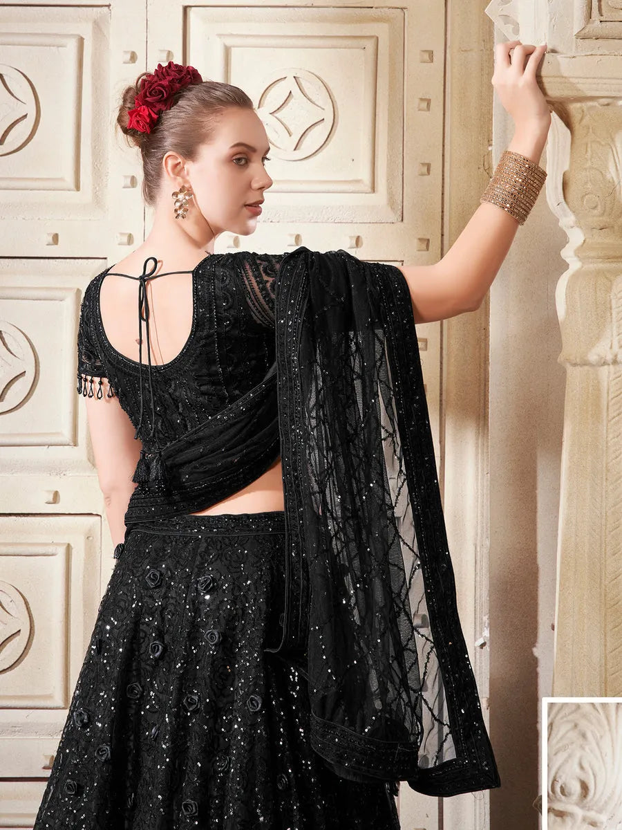 Black Floral  Net Lehenga Set For Bridal Wear With Mastercard