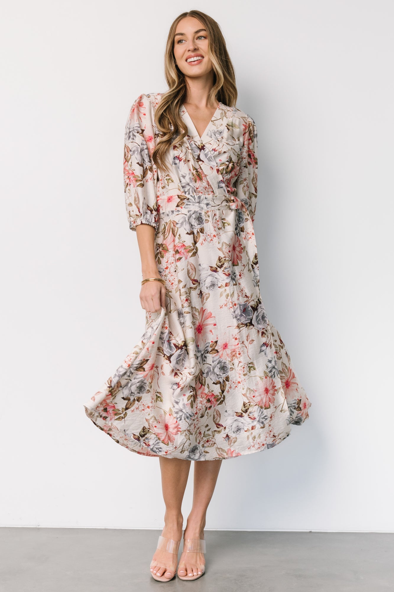 Fiorina Wrap Midi Dress | Ivory Multi Floral Deals Cheap Pice