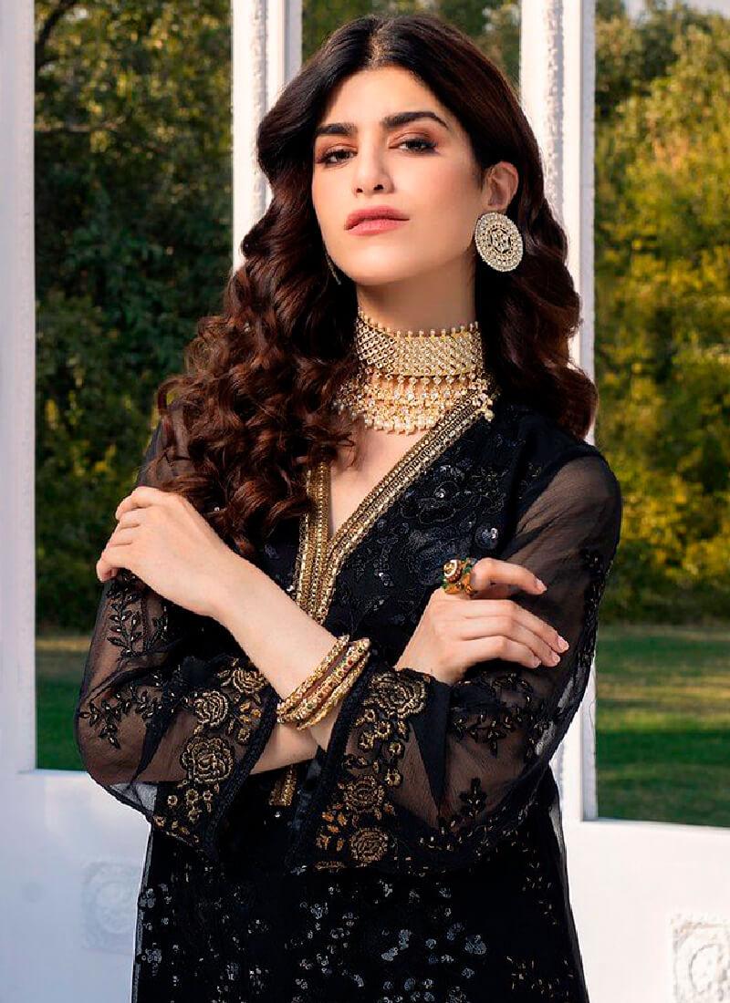 Adorable Black color Pakistani Suit With Butterfly Net Base Shop For Sale