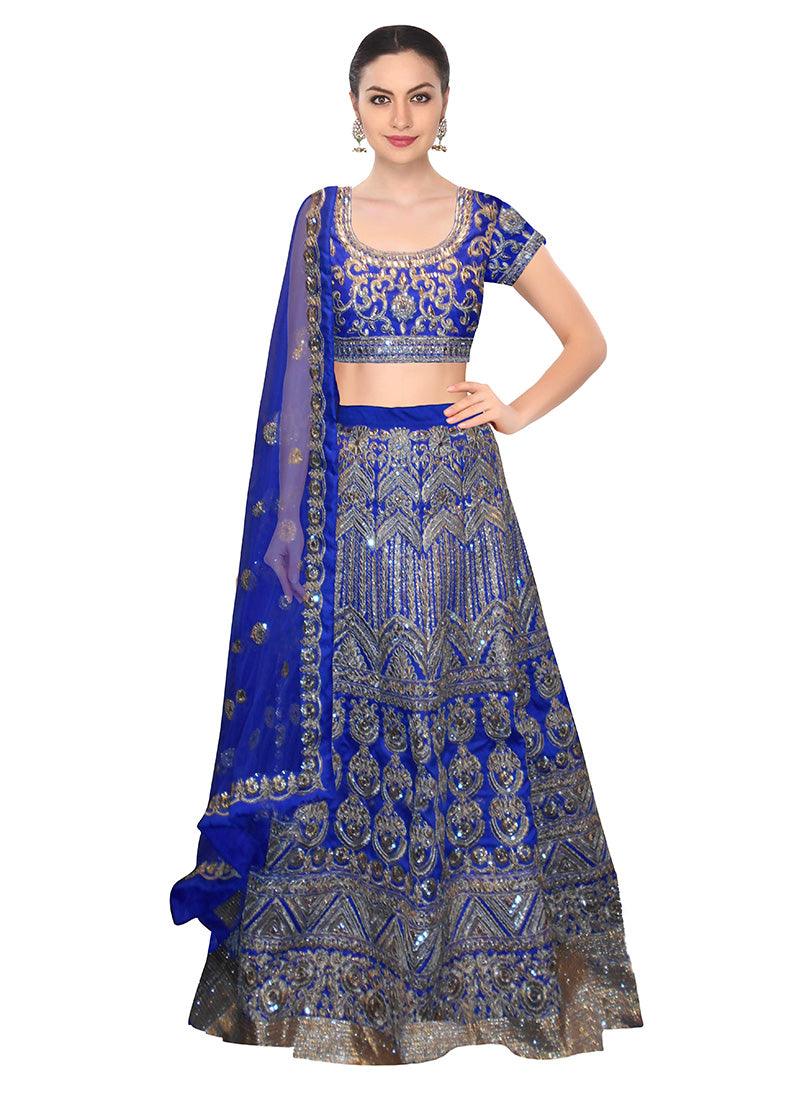 Royal Blue Color Raw Silk Fabric Dori Work Lehenga Choli Cheap Low Cost