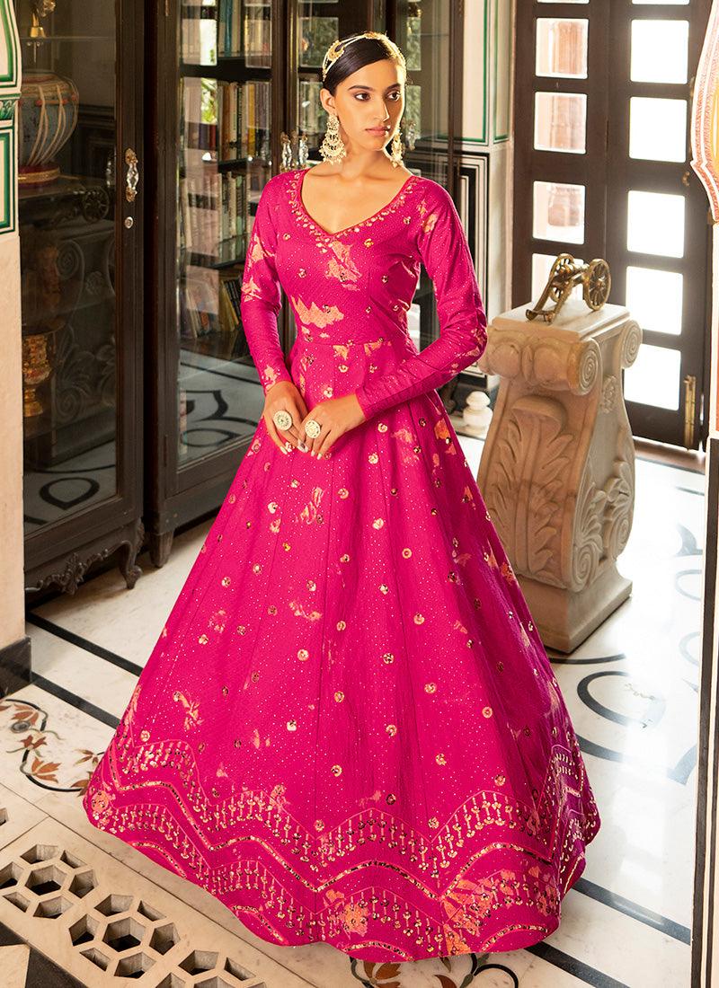 Rani Pink Color Shibori Print Gown Cheap Affordable