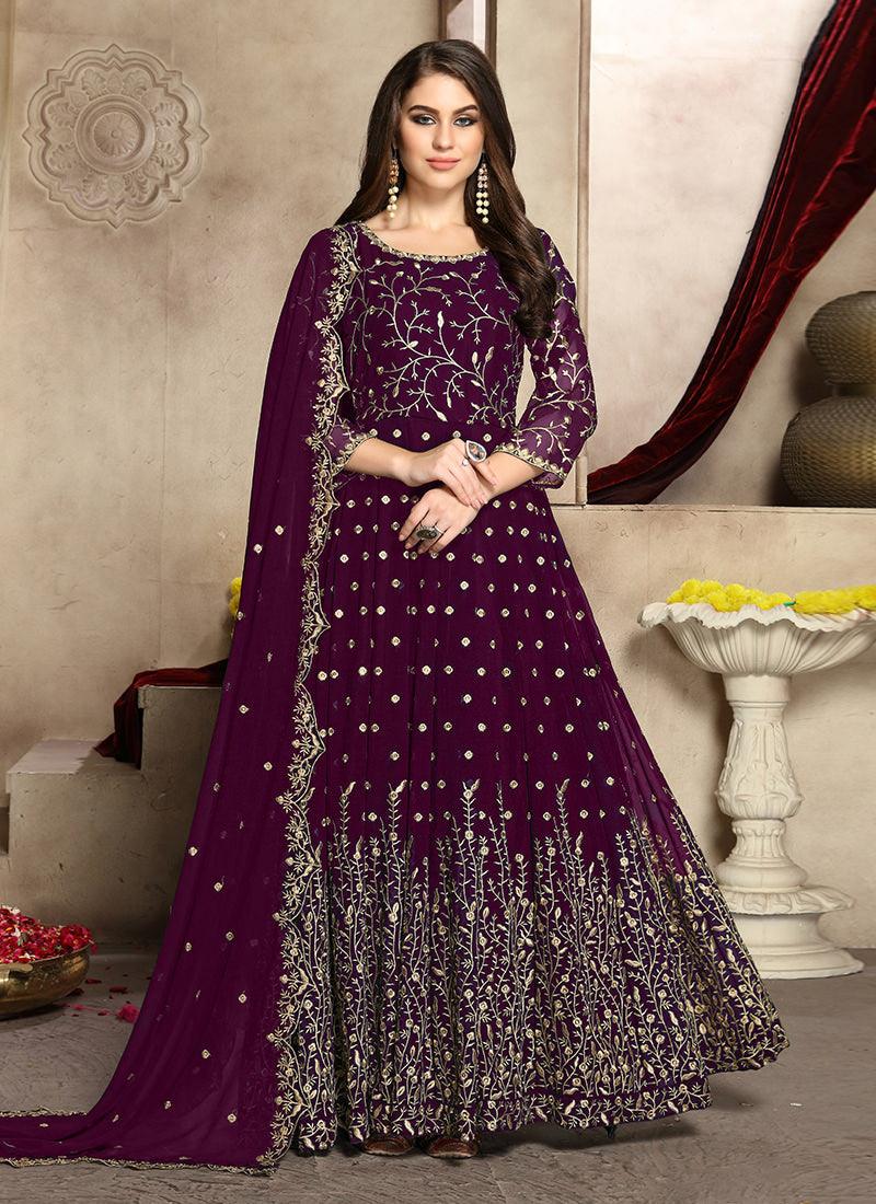 Heavy Zari Work Wine Anarkali Suit 2025 Unisex