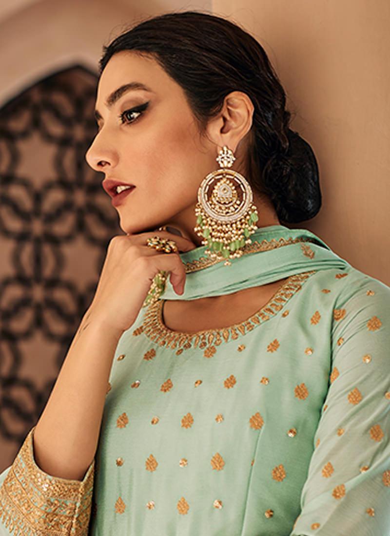 Sequins Work Georgette Sea Green Anarkali Suit Best Pices