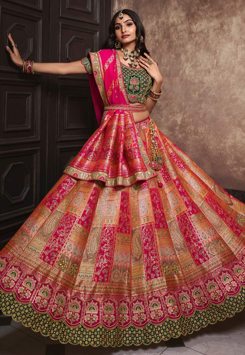 Peach Pink Banarasi Silk Wedding Lehenga Choli Set Tumblr Online