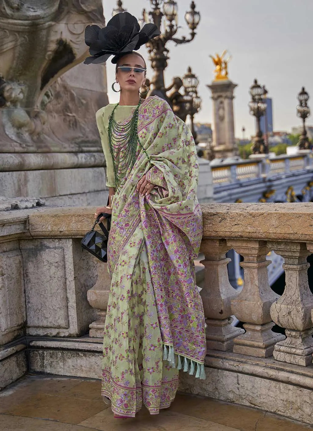 Vibrant Light Green Handloom Organza Parsi Weaving saree Cheap Sale Reliable