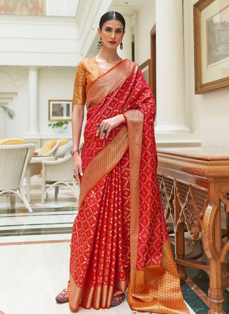 Sensational Red Color Silk Base Printed Saree With Silk Weave Outlet Best Seller