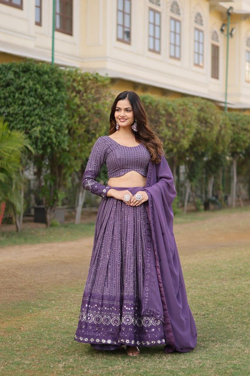 Delightful Purple Heavy Fully Sequins Embroidered Lehenga Choli Set Cheapest Pice