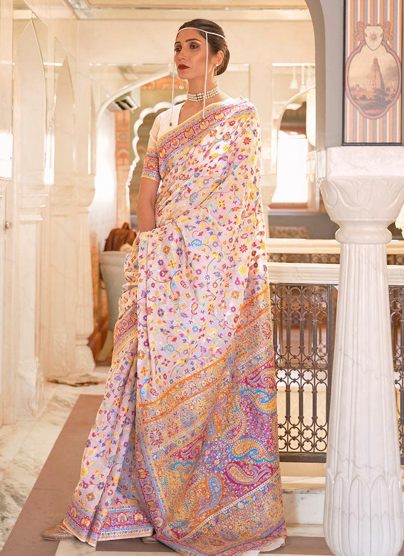 Off-White Printed Occasional Floral Saree Low Cost Cheap Pice