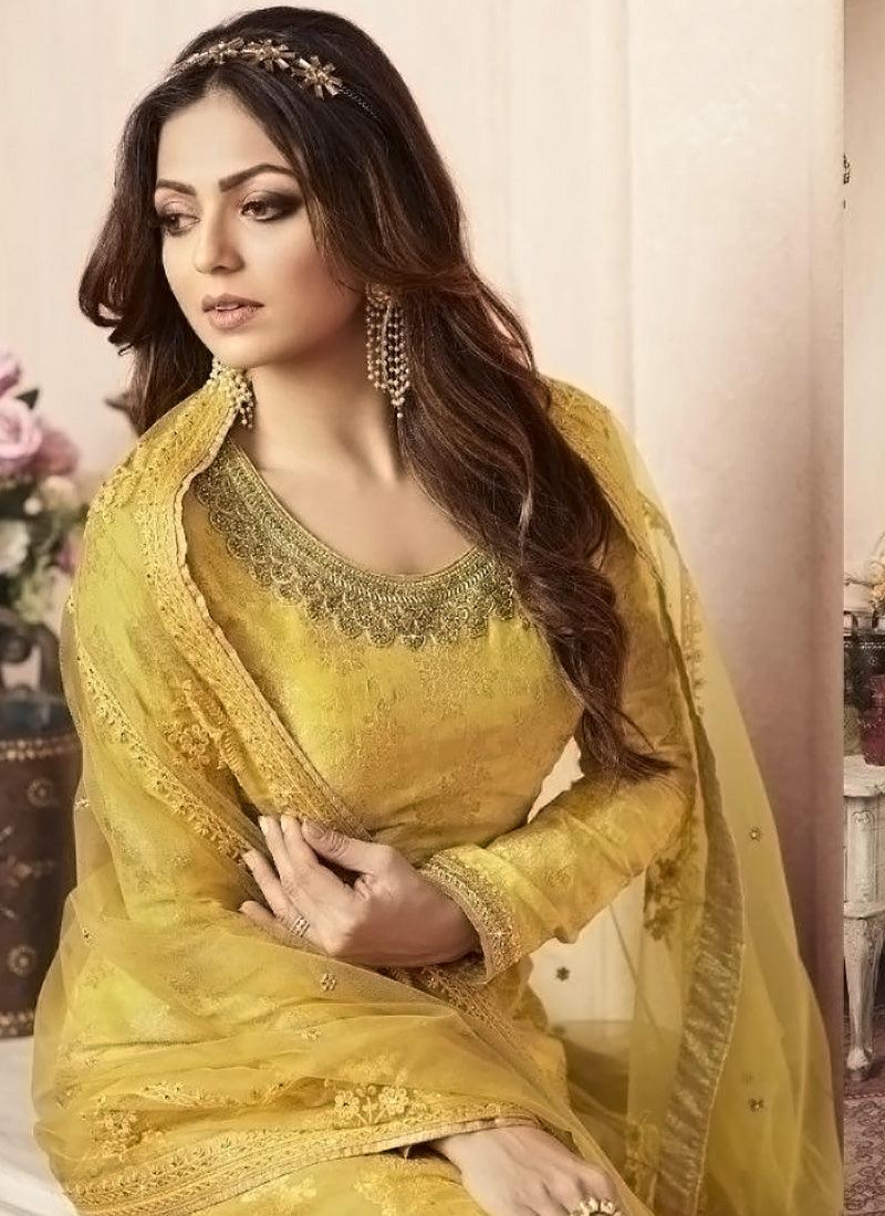 Adorable Yellow Silk Base Embroidered Salwar Suit Manchester Great Sale Cheap Pice