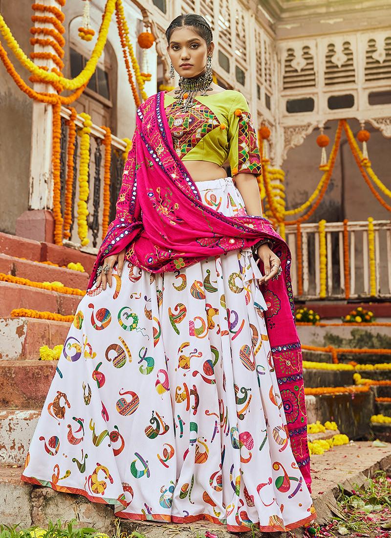 Digital Print White Navratri Ghagra Choli Best Place For Sale