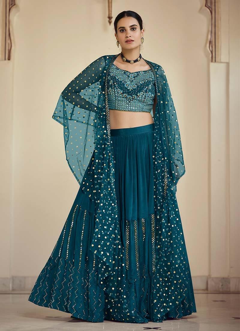 Rama Green Color Sequins Work Stunning Look Lehenga Choli Cheap Sale Genuine