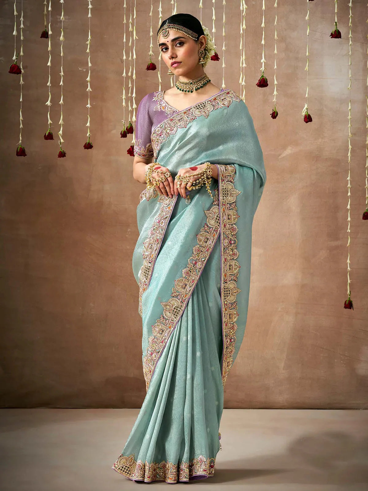 Stunning Sky Blue Designer Silk Embroidered Saree Collections